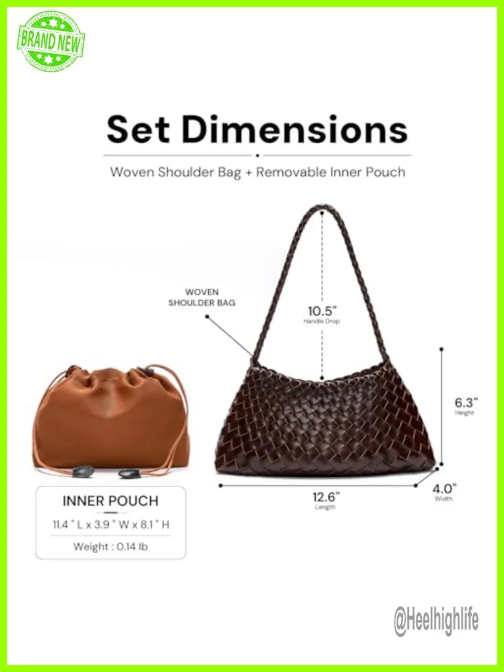 Vegan Leather Braided Strap Shoulder Bag with Inner Drawstring Pouch
